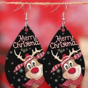 Rudolph Merry Christmas tear drop leather earrings! 🦌